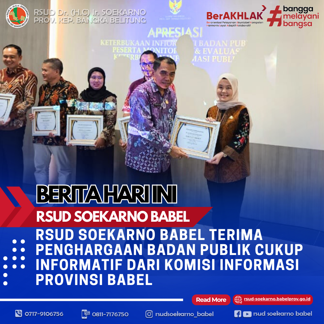 RSUD SOEKARNO BABEL TERIMA PENGHARGAAN BADAN PUBLIK CUKUP INFORMATIF DARI KOMISI INFORMASI PROVINSI BABEL