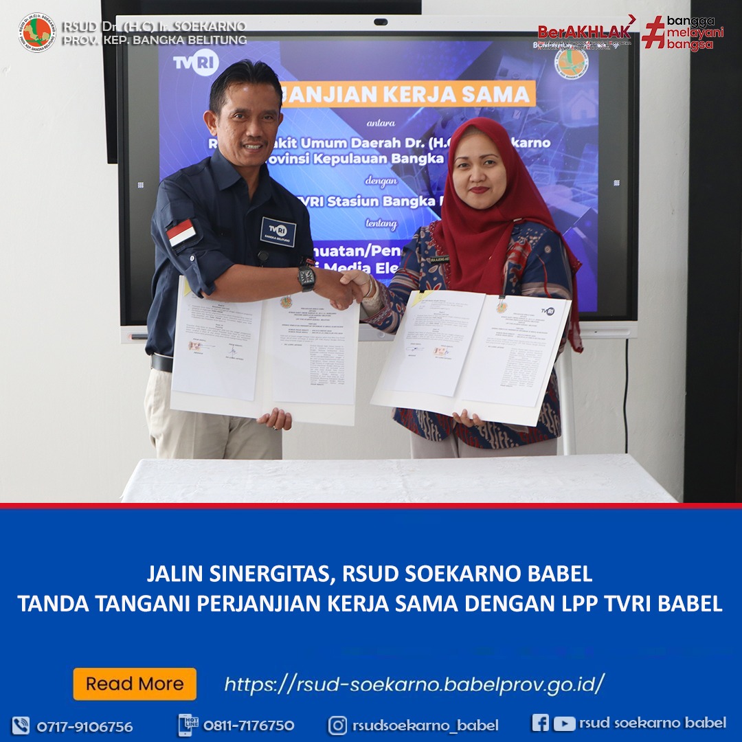 Jalin Sinergitas, RSUD Soekarno Babel Tanda Tangani Perjanjian Kerja Sama Dengan LPP TVRI Babel
